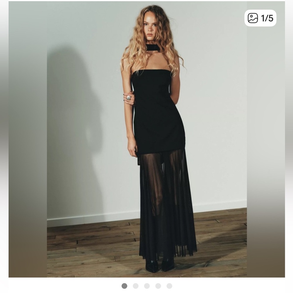 Zara Black Strapless Sheer Formal Dress